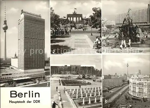 Berlin Interhotel Stadt Berlin Fernseh und UKW Turm Brandenburger Tor Neptunbrunnen Palast der Republik Leninplatz Kat. Berlin