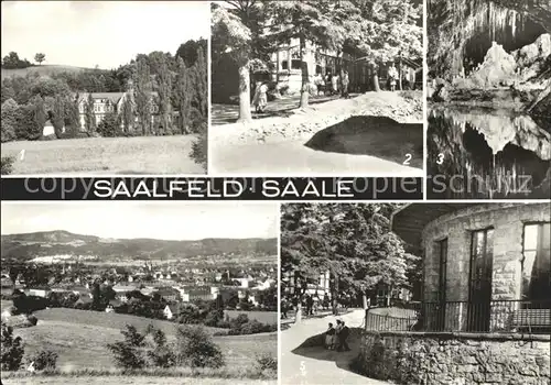 Saalfeld Saale Feengrotten und Saalfelder Heilquellen Aufgang zu den Grotten Maerchendom mit Gralsburg Brunnentempel Kat. Saalfeld