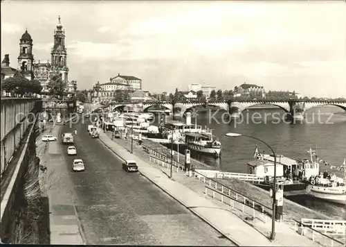 Dresden Blick von der Bruehlschen Terrasse Dampfer  Kat. Dresden Elbe