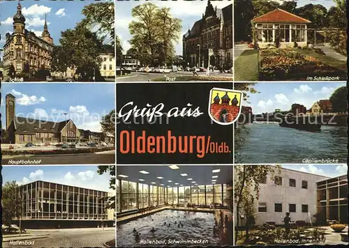 Oldenburg Niedersachsen Schloss Post Schlosspark Hauptbahnhof Cecilienbruecke Hallenbad Schwimmbecken Innenhof Kat. Oldenburg (Oldenburg)