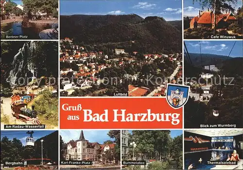 Bad Harzburg Berliner Platz Radau Wasserfall Bergbahn Cafe Winuwuk Wurmberg Thermalsolebad Bummelallee Karl Franke Platz Luftbild Kat. Bad Harzburg