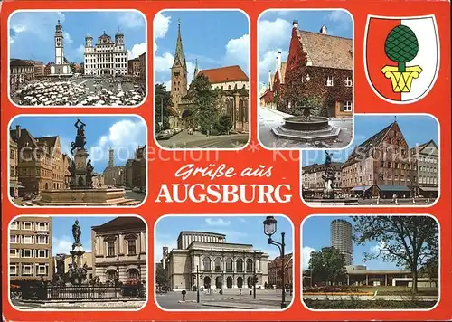 Augsburg Perlachturm Rathaus Kirche Brunnen Weberhaus Theater Hochhaus Kat. Augsburg