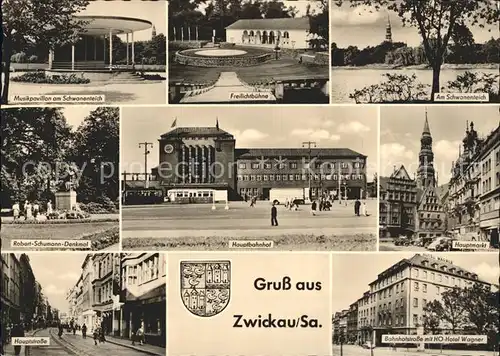 Zwickau Sachsen Hauptmarkt Hauptstrasse Hauptbahnhof Freilichtbuehne Schwanenteich Kat. Zwickau