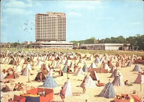 Warnemuende Ostseebad Strand mit Hotel Neptung Kat. Rostock