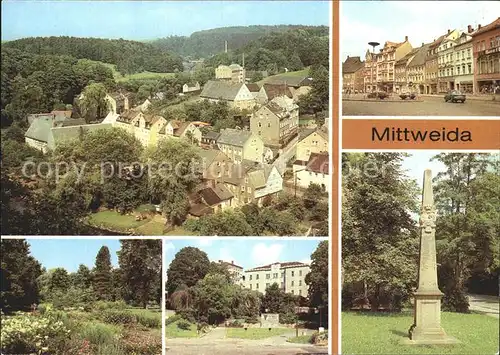 Mittweida Neudoerfchen Schwanenteich Postmeilensaeule Kat. Mittweida