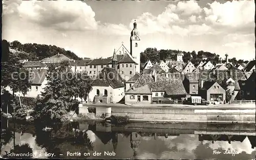 Schwandorf Bayern Partie an der Naab mit Blick zur Kirche Kat. Schwandorf