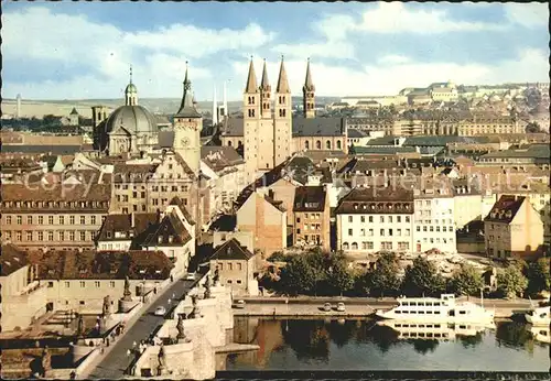 Wuerzburg Blick von der Festung Marienberg Neumuenster Dom Kat. Wuerzburg