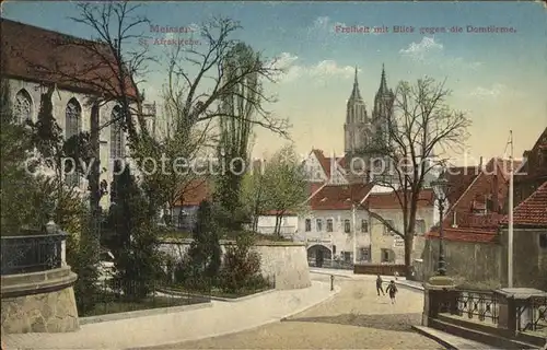 Meissen Elbe Sachsen St Afrakirche Freiheit mit Blick gegen die Domtuerme Kat. Meissen