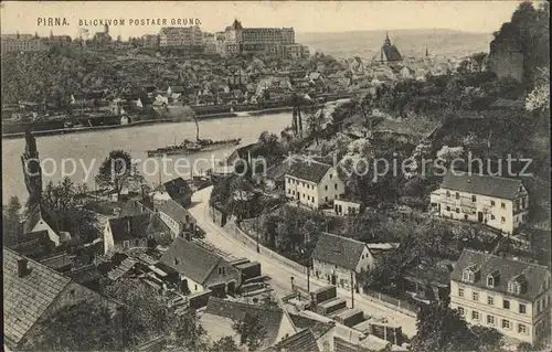 Pirna Blick vom Postaer Grund Elbe Dampfer Schloss Kat. Pirna