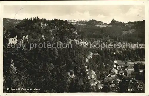 Oybin Panorama mit Berg Oybin und Scharfenstein Zittauer Gebirge Kat. Kurort Oybin