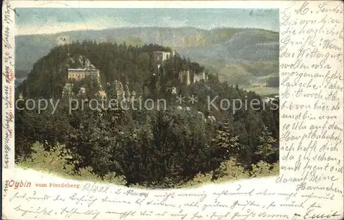 Oybin Berg Oybin Bergrestaurant Kirchruine Blick vom Pferdeberg Zittauer Gebirge Kat. Kurort Oybin