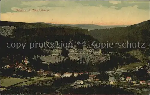 Oybin Panorama Blick von der Moenchskanzel Berg Oybin Zittauer Gebirge Kat. Kurort Oybin