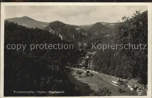 Oybin Teufelsmuehle mit Blick zum Hochwald Zittauer Gebirge Kat. Kurort Oybin