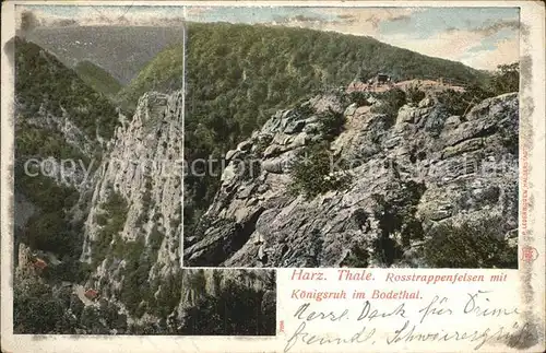 Thale Harz Rosstrappenfelsen mit Koenigsruh Bodeta Kat. Thale