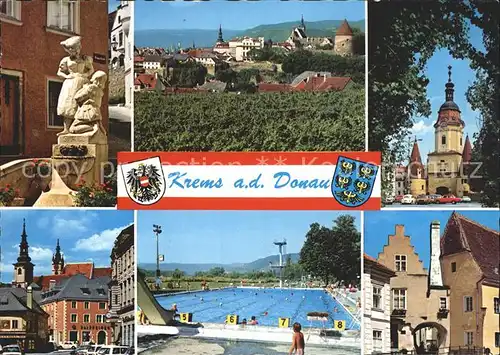 Krems Donau Teilansichten Brunnen Skulptur Platz Torbogen Schwimmbad Kat. Krems an der Donau