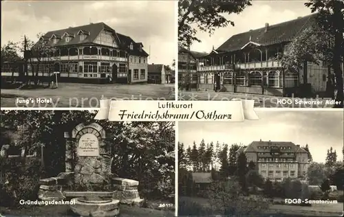 Friedrichsbrunn Harz Jungs Hotel Schwarzer Adler Gruendungsdenkmal  Kat. Friedrichsbrunn
