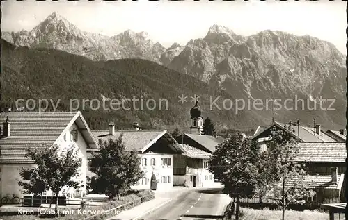 Kruen Ortspartie mit Karwendelgebirge Kat. Kruen