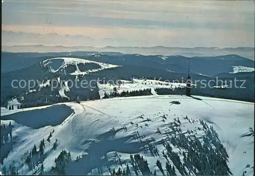 Feldberg Schwarzwald Seebuck mit Fernsehturm und Schweizer Alpen Fliegeraufnahme Kat. Feldberg (Schwarzwald)