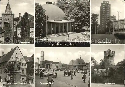 Jena Johannisturm Planetarium Zeiss Hochhaus Markt und Hanfried Zentraler Platz Pulverturm Kat. Jena