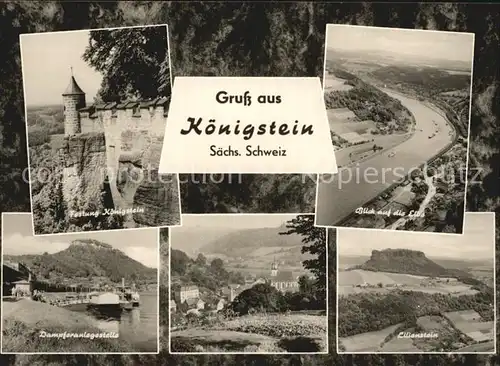 Koenigstein Saechsische Schweiz Festung Elbeblick Dampferanlegestelle Lilienstein Kat. Koenigstein Saechsische Schweiz