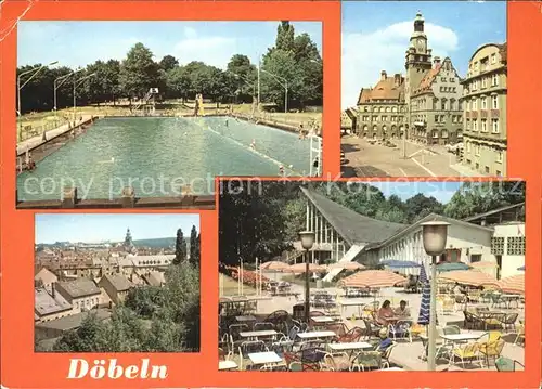 Doebeln Freibad Rathaus Teilansicht HO Parkrestaurant Buergergarten Kat. Doebeln