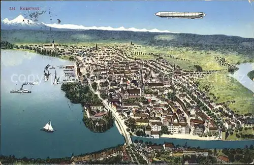 Konstanz Bodensee  mit Zeppelin Vogelperspektive / Konstanz /Konstanz LKR