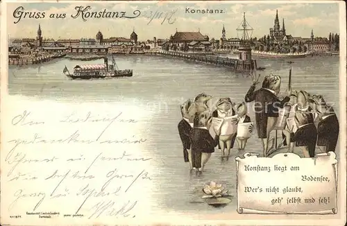 Konstanz Bodensee Hafeneinfahrt Karikatur "Froschkonzert" Deutsche Reichspost / Konstanz /Konstanz LKR