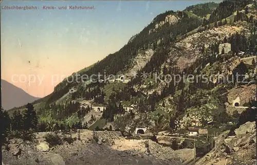 Loetschbergbahn mit Kreis und Kehrtunnel / Loetschenpass /Rg. Gastere