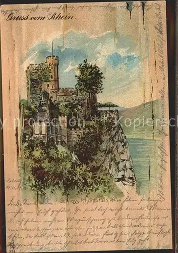 Schloss Rheinstein Litho Kat. Trechtingshausen