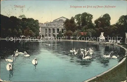 Stuttgart Anlagensee mit Blick auf Neues Hoftheater Schwaene Kat. Stuttgart