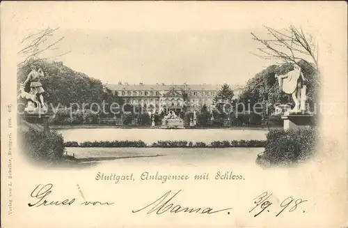 Stuttgart Anlagensee mit Schloss Skulptur Kat. Stuttgart