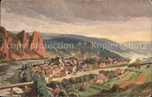 Muenster Stein Panorama Bahnpost Kuenstlerkarte / Bad Kreuznach /Bad Kreuznach LKR