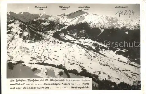 Hirschegg Kleinwalsertal Vorarlberg Skiabfahrten Kleine Parsenn Hahnenkoepfle Hoehlekopf Steinmandl Heubergabfahrt Kat. Mittelberg