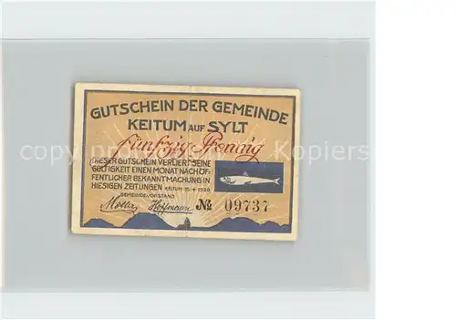 Keitum Sylt 50 Pfennig Gutschein  Kat. Sylt Ost