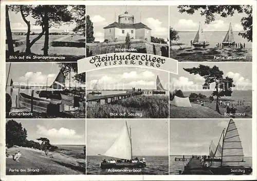 Steinhuder Meer Strandpromenade Wilhelmstein Strandpartie Fischerboote Seesteg Badestrand Auswandererboot Kat. Wunstorf