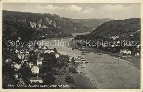 Poetzscha Wehlen Panorama Elbtal mit Bastei Felsen Kat. Wehlen Sachsen