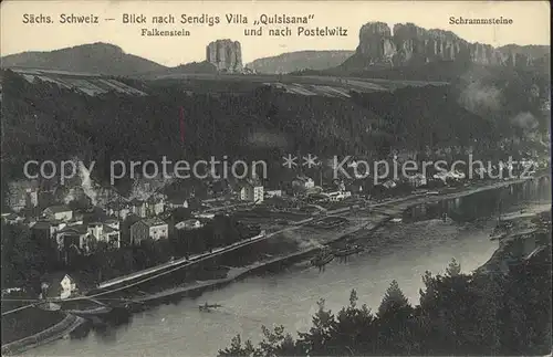 Saechsische Schweiz Blick nach Sendigs Villa Quisisana und Postelwitz mit Falkenstein und Schrammsteine Kat. Rathen Sachsen