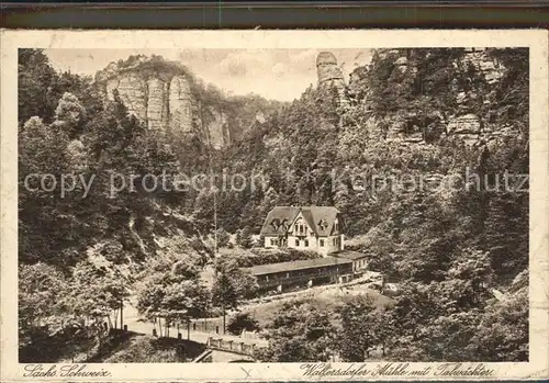 Polenztal Waltersdorfer Muehle mit Talwaechter Kat. Hohnstein