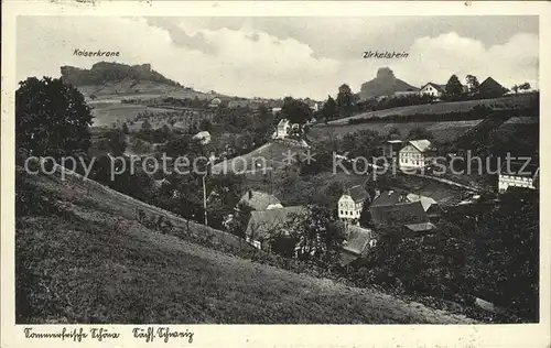 Schoena Elbe Panorama mit Kaiserkrone und Zirkelstein Elbsandsteingebirge Kat. Reinhardtsdorf Schoena