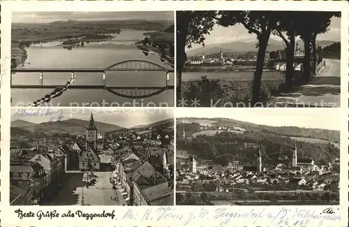 Deggendorf Donau Bruecke Teilansicht Stadtplatz mit Rathaus Stadtansicht Kat. Deggendorf