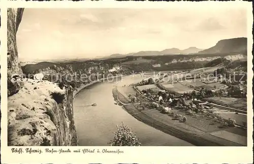 Saechsische Schweiz Rahm Lanke mit Elbtal und Oberrathen Kat. Rathen Sachsen