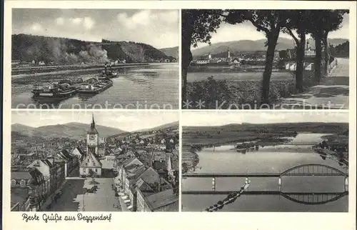 Deggendorf Donau Frachter Panorama Stadtplatz Rathaus Donaubruecke Kat. Deggendorf