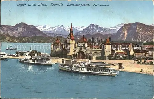 Luzern LU Festhalle Rollschuhpalast Stereorama Dampfer Vierwaldstaettersee Alpen Kat. Luzern