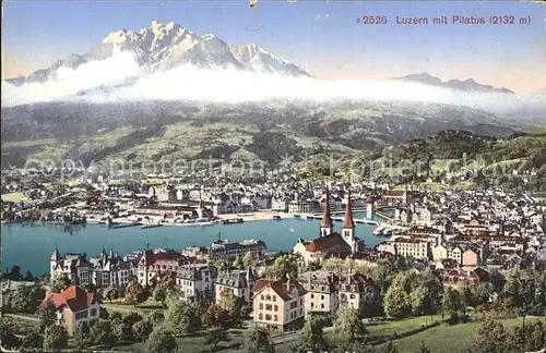 Luzern LU Panorama Vierwaldstaettersee Hofkirche Pilatus Kat. Luzern