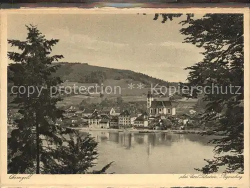 Obernzell Donau Blick ueber den Fluss zur Kirche Kat. Obernzell