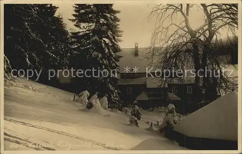 Poebeltal Putzmuehle Gaststaette im Schnee Kat. Schmiedeberg Osterzgebirge