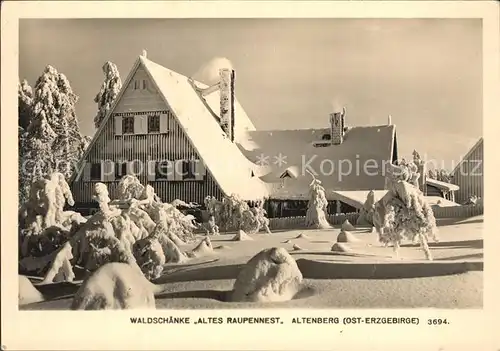 Altenberg Erzgebirge Waldschaenke Altes Raupennest im Winter Kat. Geising