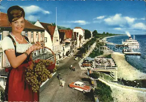 Bad Niederbreisig Rheinpromenade Dampfer Autos Winzerin  Kat. Bad Breisig