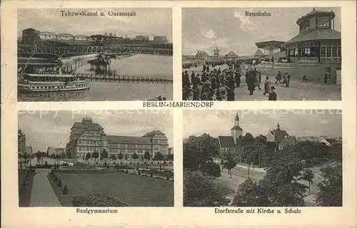 Mariendorf Berlin Rennbahn, Realgymnasium u.Dorfstrasse mit Kirche u.Schule / Berlin /Berlin Stadtkreis