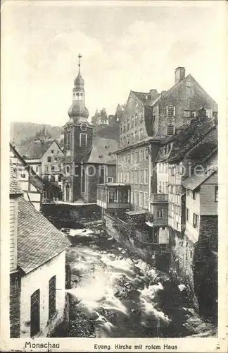 Monschau Montjoie Ev Kirche mit rotem Haus Kat. Monschau